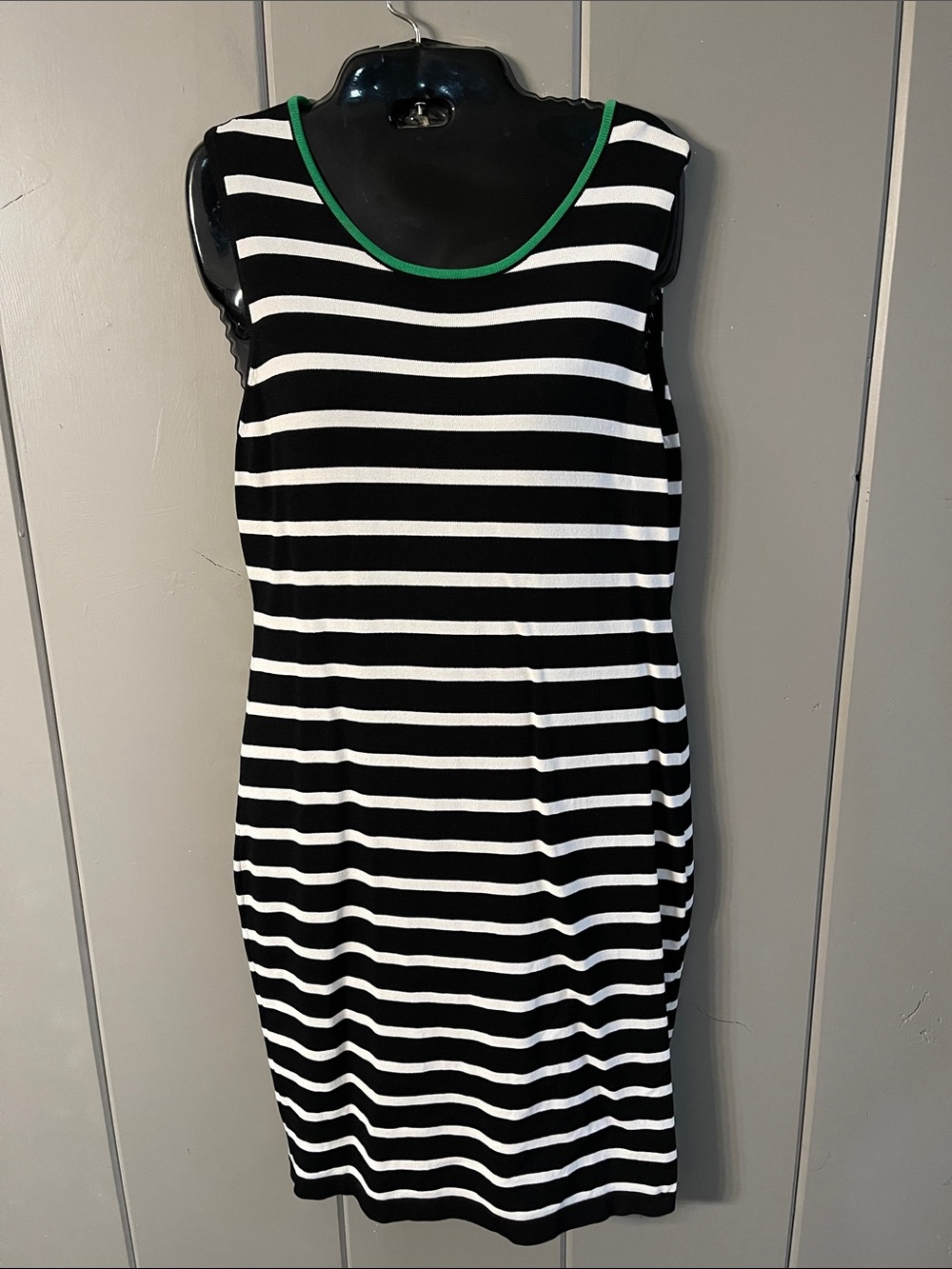 Calvin Klein Dress Striped Green Zipper Club Corporate Minimalist Office Casual